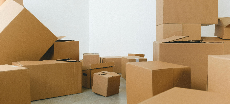 Piles of cardboard boxes.