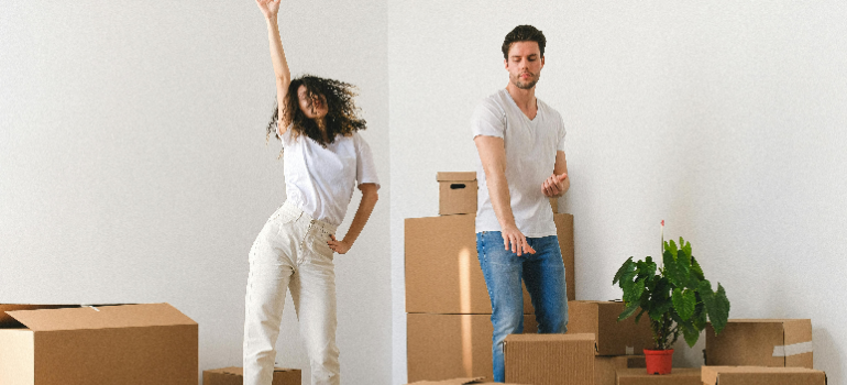 A happy couple because of the free space in their home.