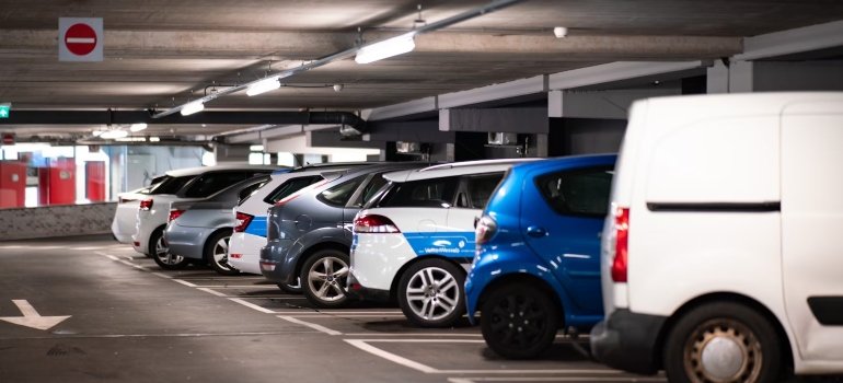A parking garage with cars