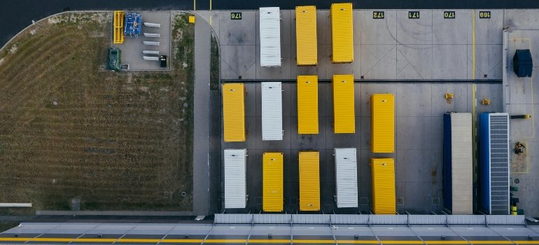 A photo of warehouses near the city.