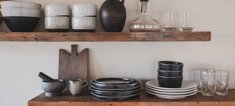 kitchen essentials on the shelves