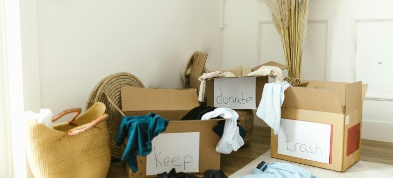 boxes with clothes