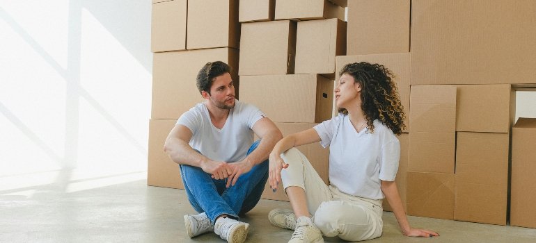 a girl and a box talking to each other