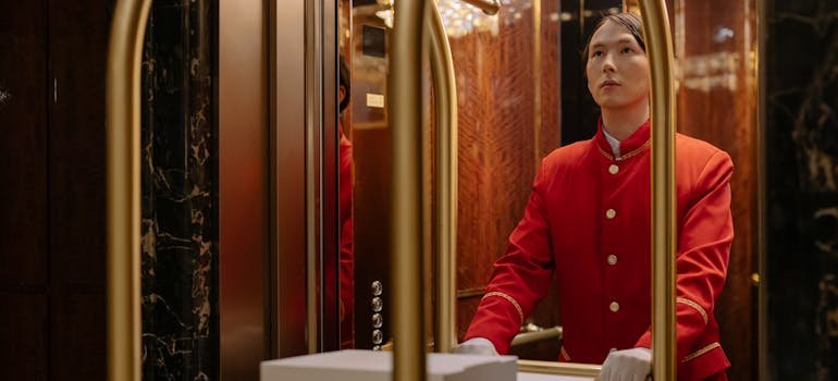 A person in the elevator helping with moving during Thanksgiving