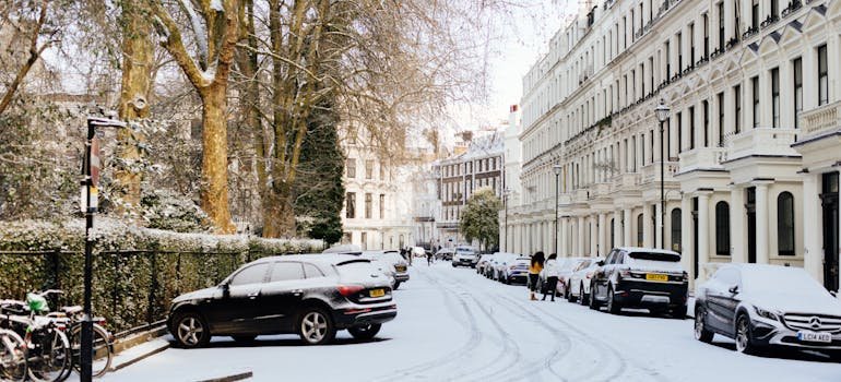 Parked cars covered with snow