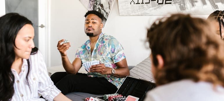 Students playing cards