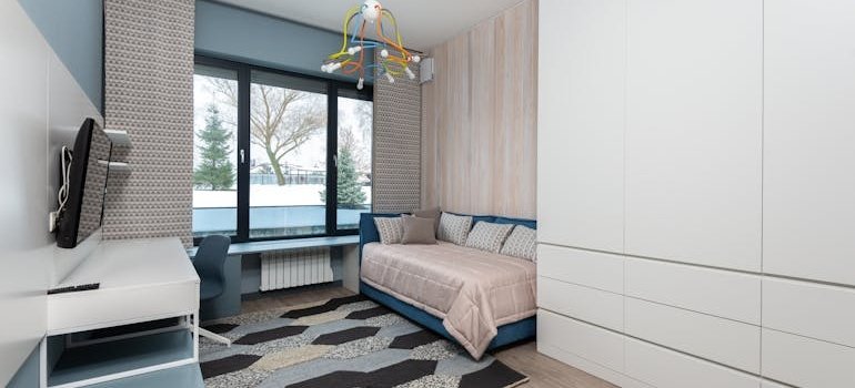 A bedroom with the sofa