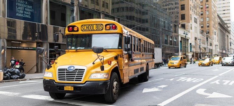 A school bus in one of the Manhattan neighborhoods that attract long term renters