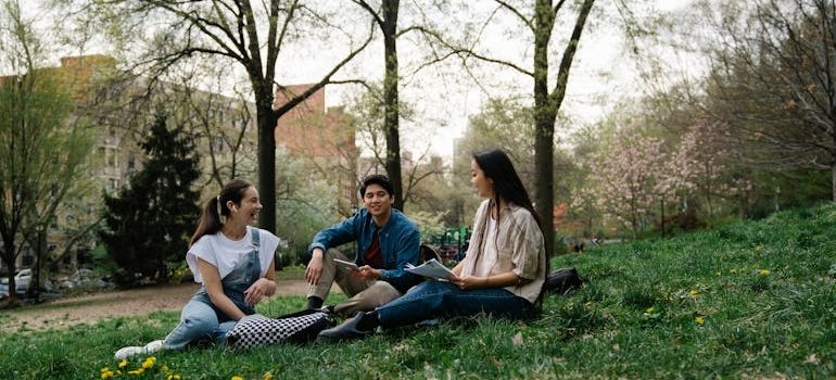 Three students in the park