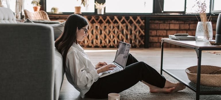 A woman working from home