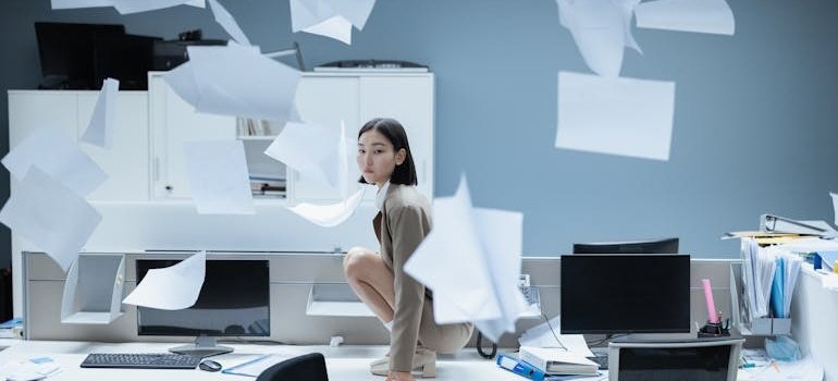 Flying papers in the office