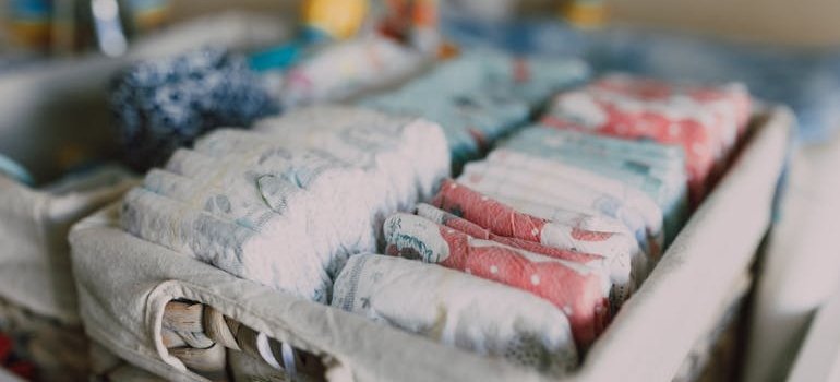 Diapers in the storage for new parents in small apartments