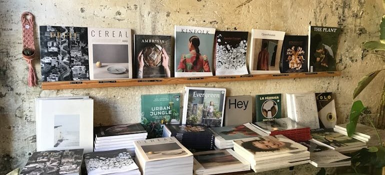 Books on the shelves