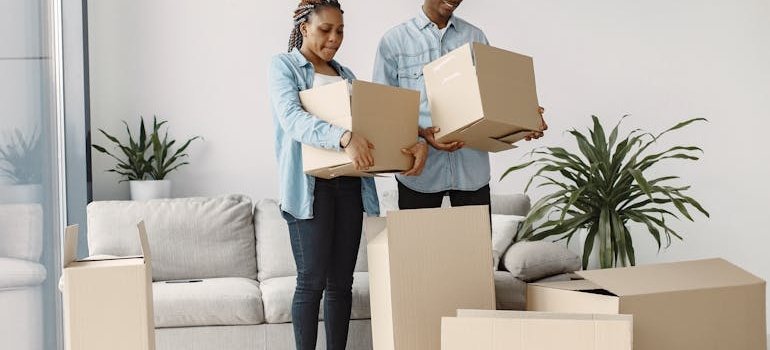 A couple moving out and talking about how pickup storage services save time