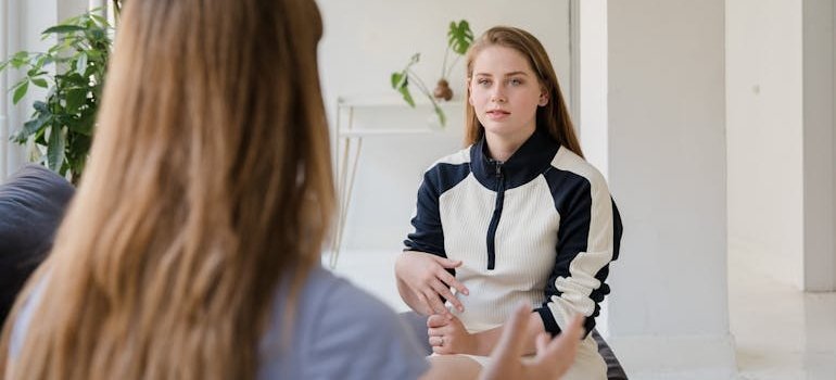 Two people talking