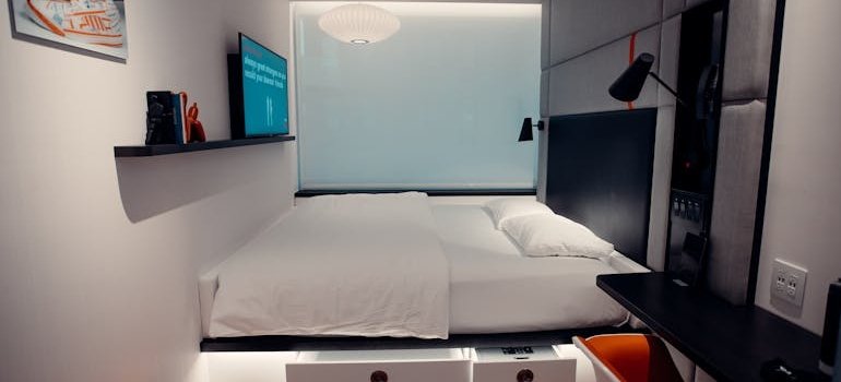 A bed with drawers