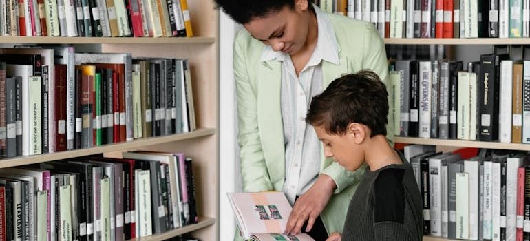 Family in the library