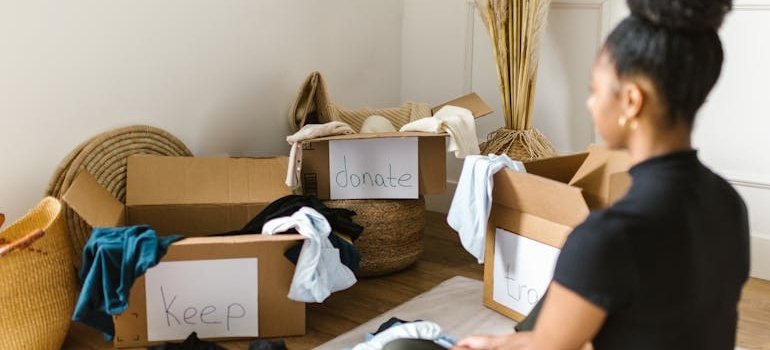 A woman decluttering