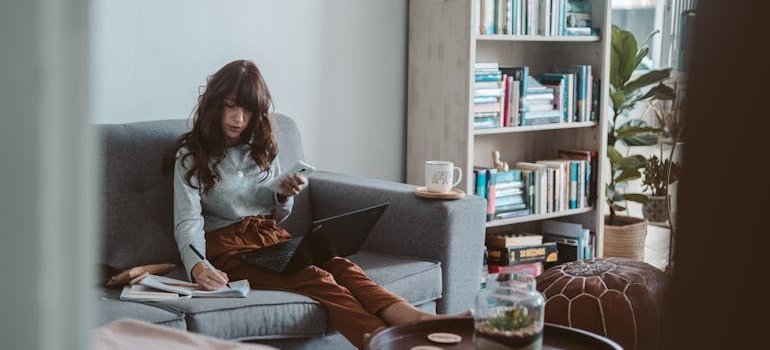 A woman working from home