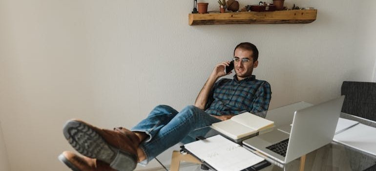 A person talking on the phone about storage to separate work and home life