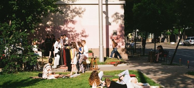 People sitting on the grass