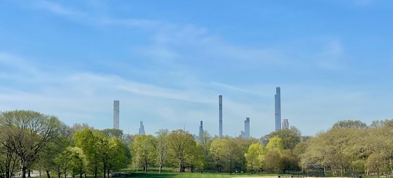 A park in one of the Manhattan neighborhoods for luxury living