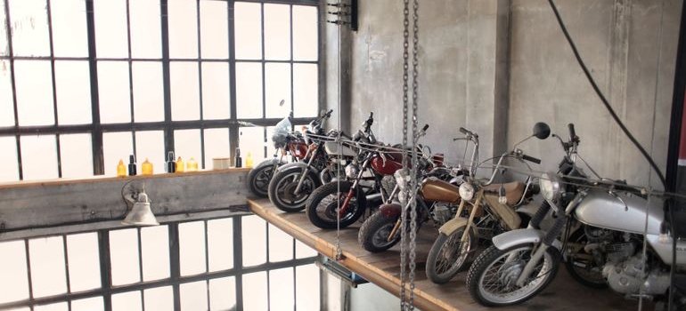 Motorcycles in the storage